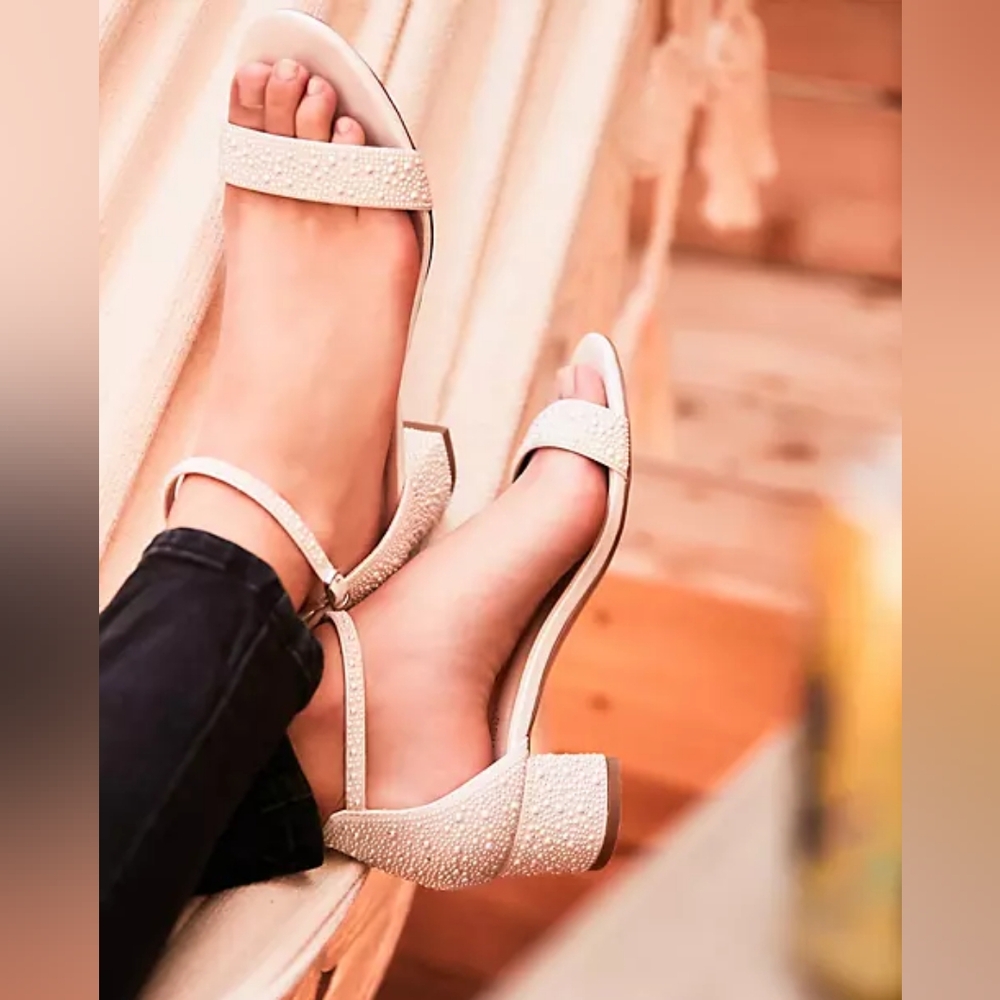 Block heel irridescent pearl sandals by DB Studio